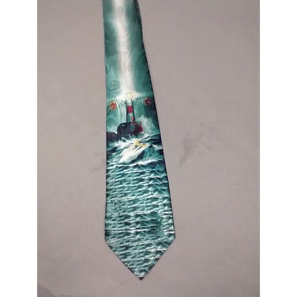 Steven Harris SHINING LIGHTHOUSE Polyester 57" Green  Neck Tie - Picture 3 of 9